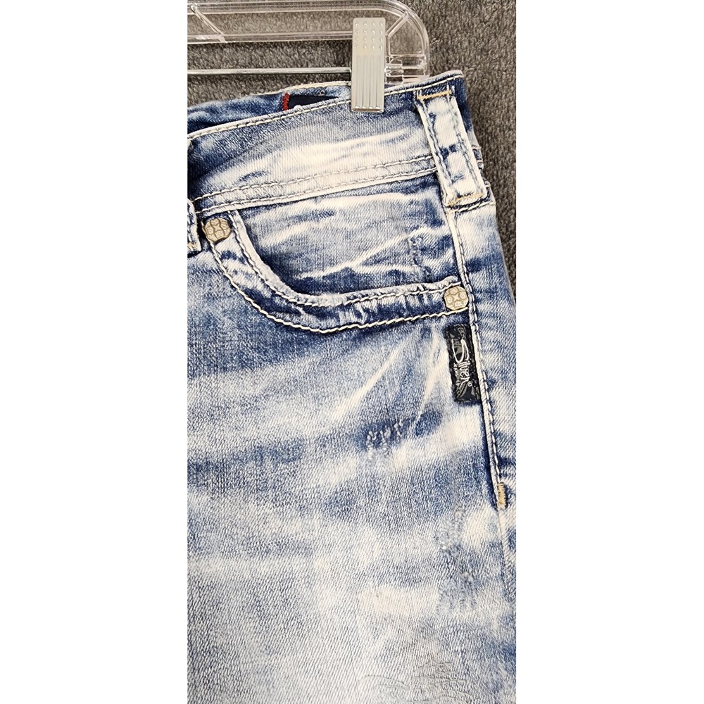 Silver Jeans Co Suki Mid Capri W30 L22.5 Light Wash Distressed Super Stretch - Picture 3 of 14